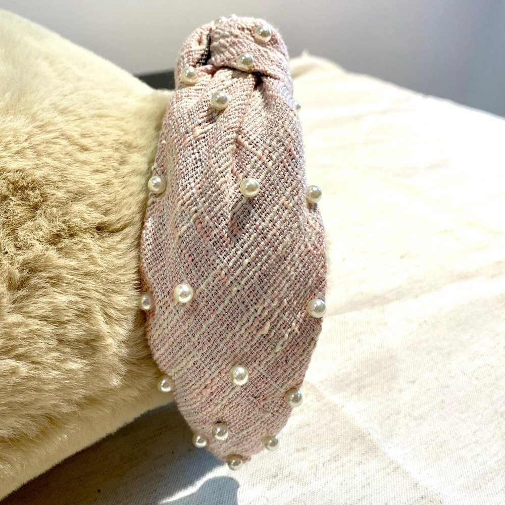 Elegant Pink Pearl-Embellished Headband - Picture 4 of 4